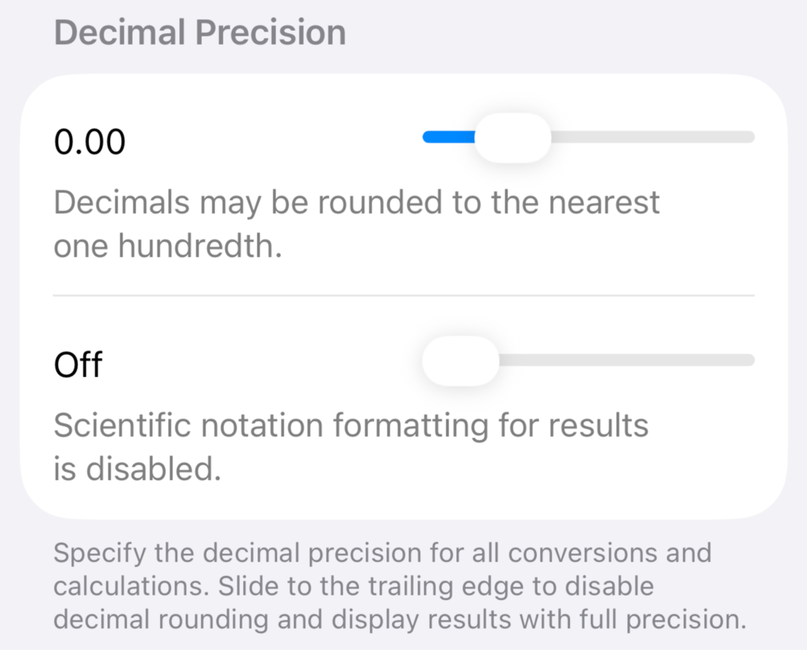 Decimal precision and scientific notation sliders