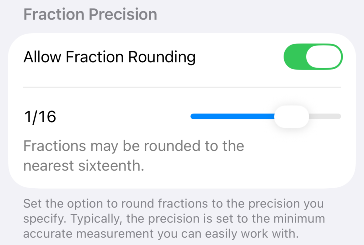Fraction precision panel with a rounding slider