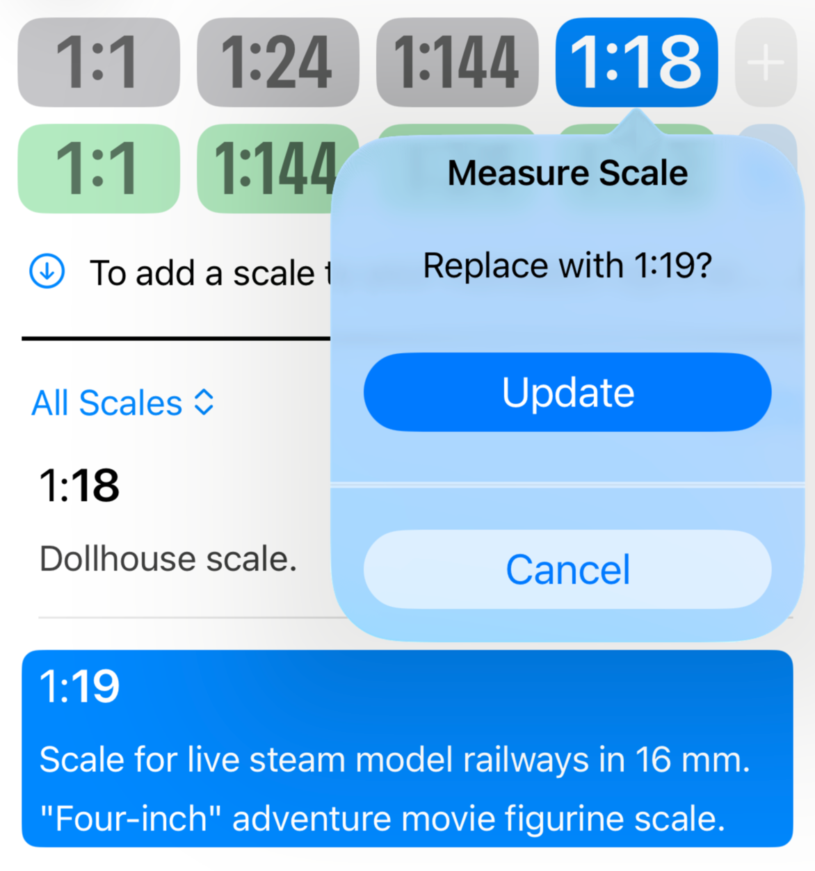 Updating a scale by selecting a new one from the list